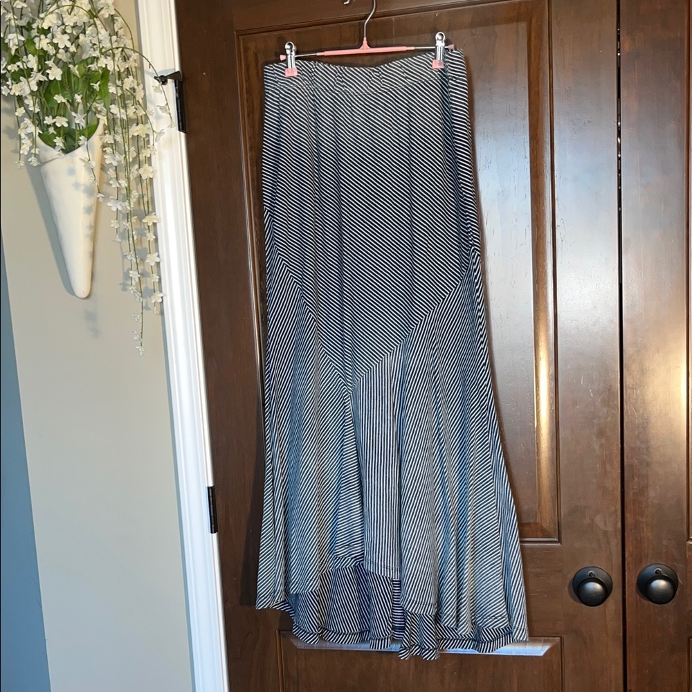 AG Adriano Goldschmied Navy and White Striped High-Low Skirt